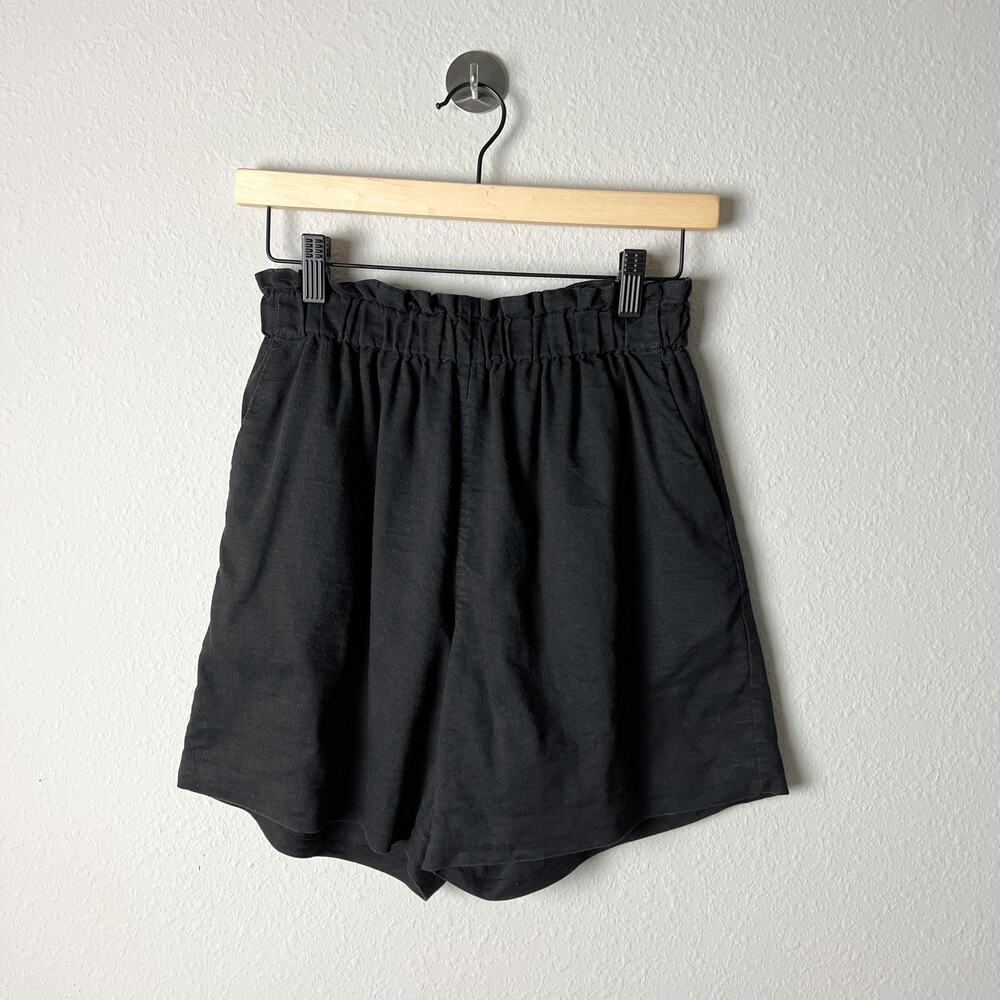 aday black ease in paperbag waist linen elastic pull on shorts
